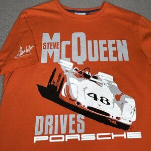 Steve McQueen Drives Porsche Shirt Mens Medium Orange Graphic Tee Racing Car